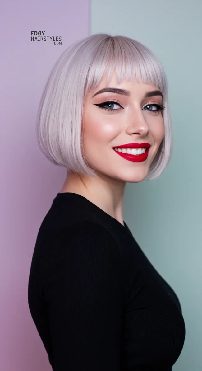 2. Platinum Razored Bob with Blunt Bangs | 10 Fabulous Razored Bob Ideas To Give Your Hair A Modern Upgrade