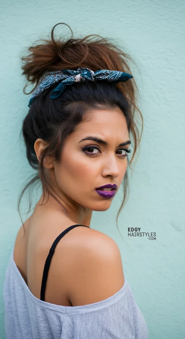 5. Messy Bun with Bandana Twist | Top 8 Fab Bandana Hairstyles To Elevate Your Look