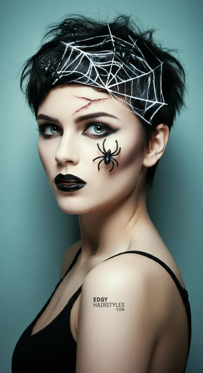 1. Spider Web Pixie Cut | 10 Funky And Crazy Halloween Hairstyles For Short Hair