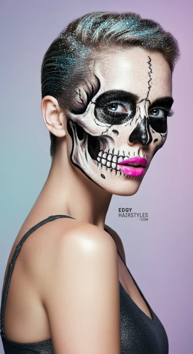 3. Glitter Skull | 10 Funky And Crazy Halloween Hairstyles For Short Hair