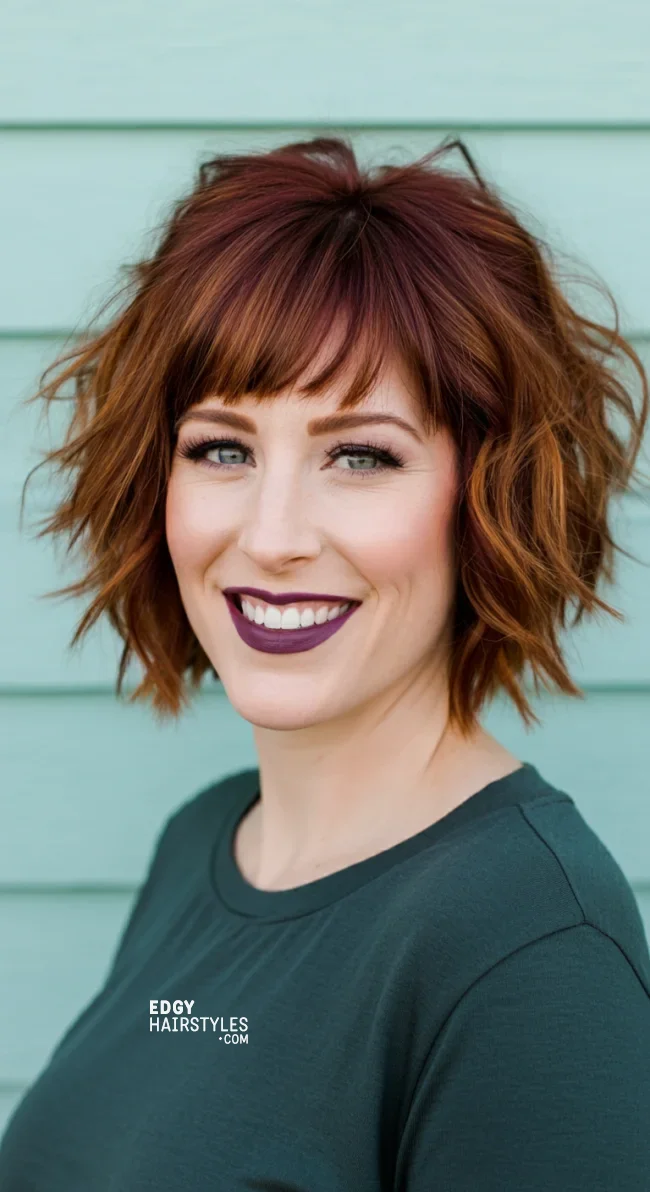 10. Textured Bangs with Shoulder-Length Hair | Astonishing Photos That Inspire You For Getting Bangs Over 40