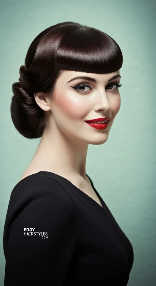 9. Arched Bangs with a Classic Updo | Astonishing Photos That Inspire You For Getting Bangs Over 40