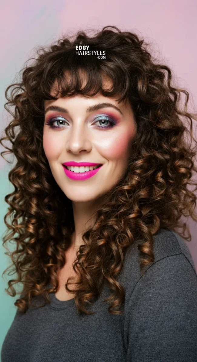 7. Curly Bangs with Natural Curls | Astonishing Photos That Inspire You For Getting Bangs Over 40