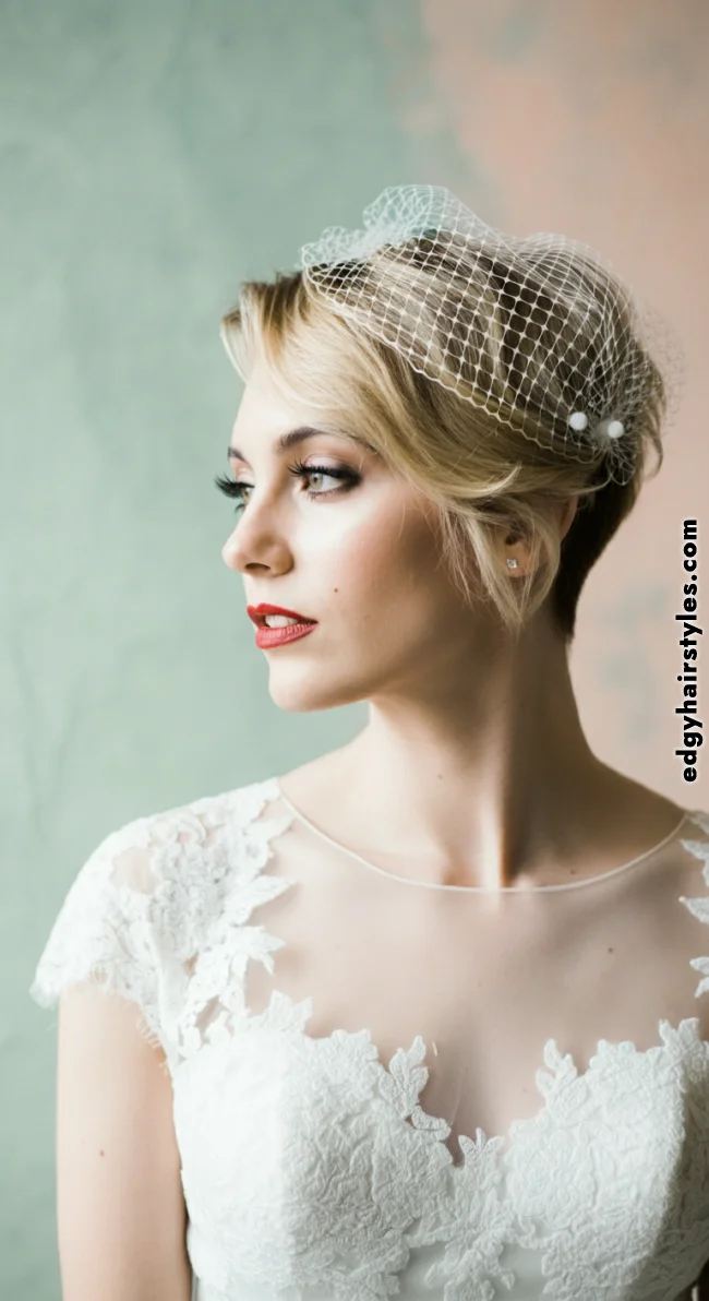 8. Short Hair with Veil-Only Focus | Bridal Hairstyle For Short Hair: Top 10 Picks For Your Big Day!