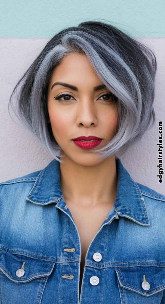 2. Silver Bob with Face-Framing Highlights | Grey Blending: A Chic And Ageless Way To Wear Your Hair