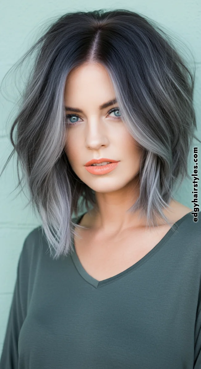 4. Ash Grey Layered Lob | Grey Blending: A Chic And Ageless Way To Wear Your Hair