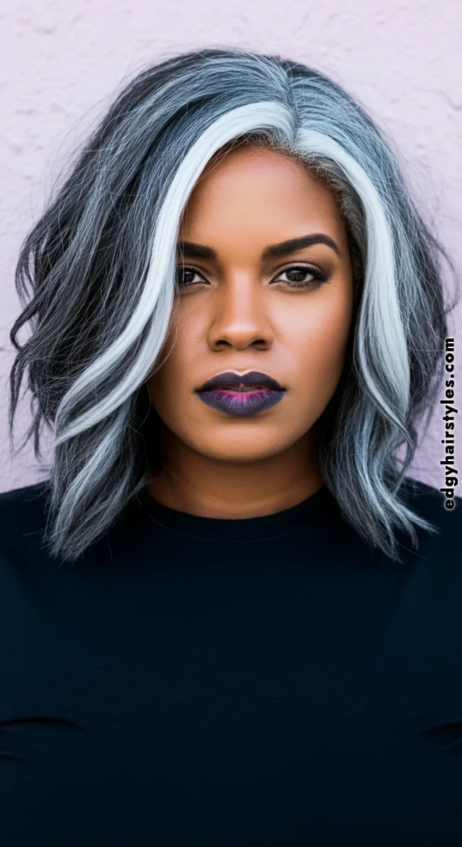 10. White Streak in Grey Hair | Grey Blending: A Chic And Ageless Way To Wear Your Hair