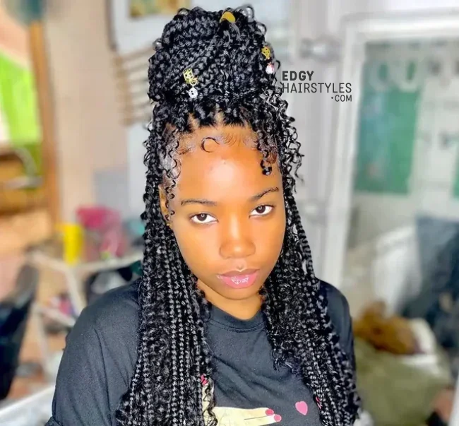 4. Long Coi Leray Braids with a High Bun | 5 Cool Ideas Of The Signature Coi Leray Braids