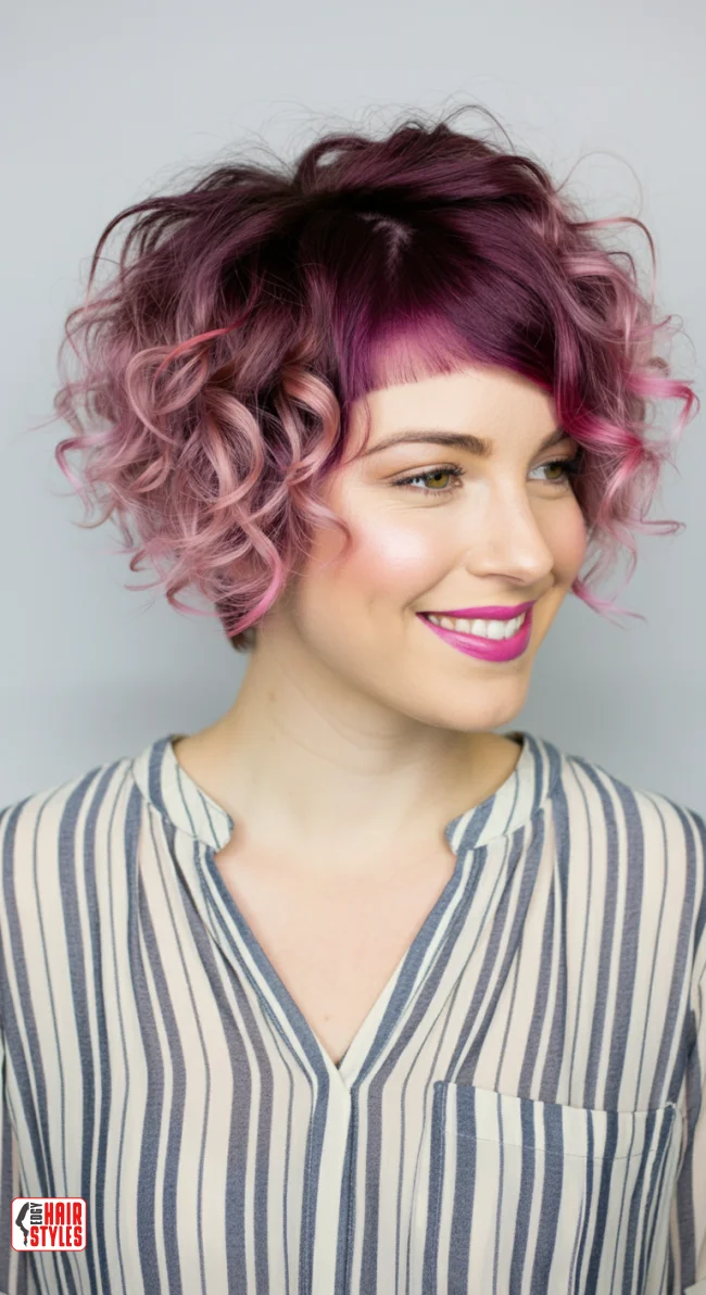 3. Pink Curly Bob with Bangs | Pretty In Pink: Curly Hairstyles To Rock Your Pink Hair!