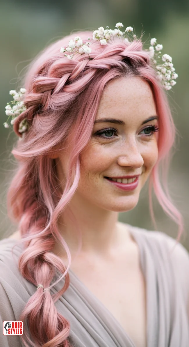 8. Crown Braid with Loose Curls | Pretty In Pink: Curly Hairstyles To Rock Your Pink Hair!