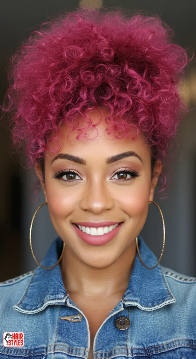 6. Pineapple Puff | Pretty In Pink: Curly Hairstyles To Rock Your Pink Hair!