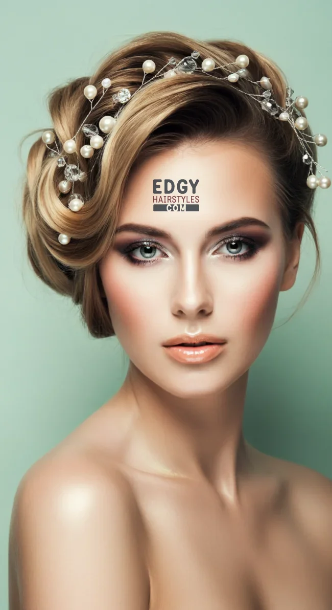 8. Side Bun with Pearl and Crystal Combination | Elegant Wedding Updo Hairstyles Featuring Pearl Hairpins