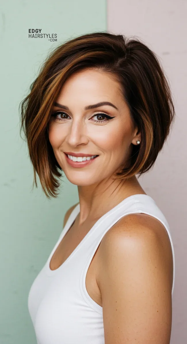 9. Angled Bob With Highlights | 10 Bold Hairstyles For Women Over 50 With Square Faces