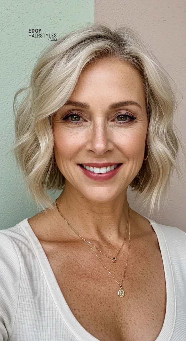 3. Shoulder-Length Lob With Soft Waves | 10 Bold Hairstyles For Women Over 50 With Square Faces