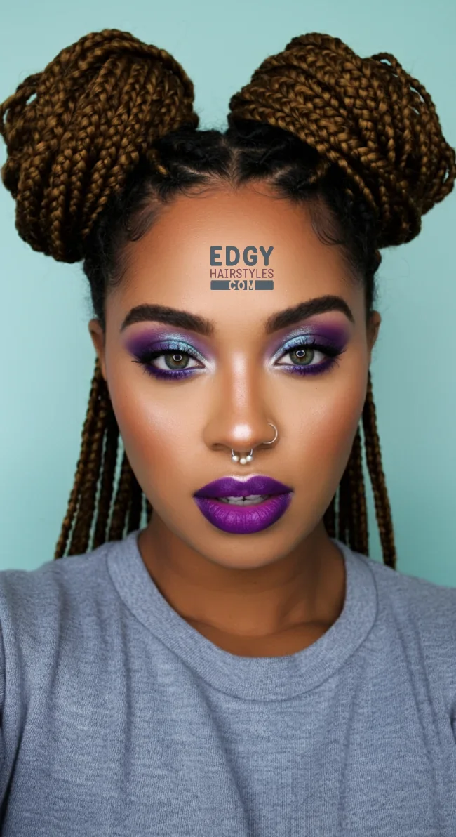 10. Fulani Braids with Space Buns | 10 Trendy Fulani Braids To Try For A Fresh Look