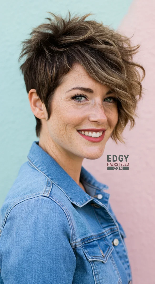 2. Textured Pixie with Bangs | 10 Trendy Low-Maintenance Pixie Haircuts For Fine, Medium Or Thick Hair