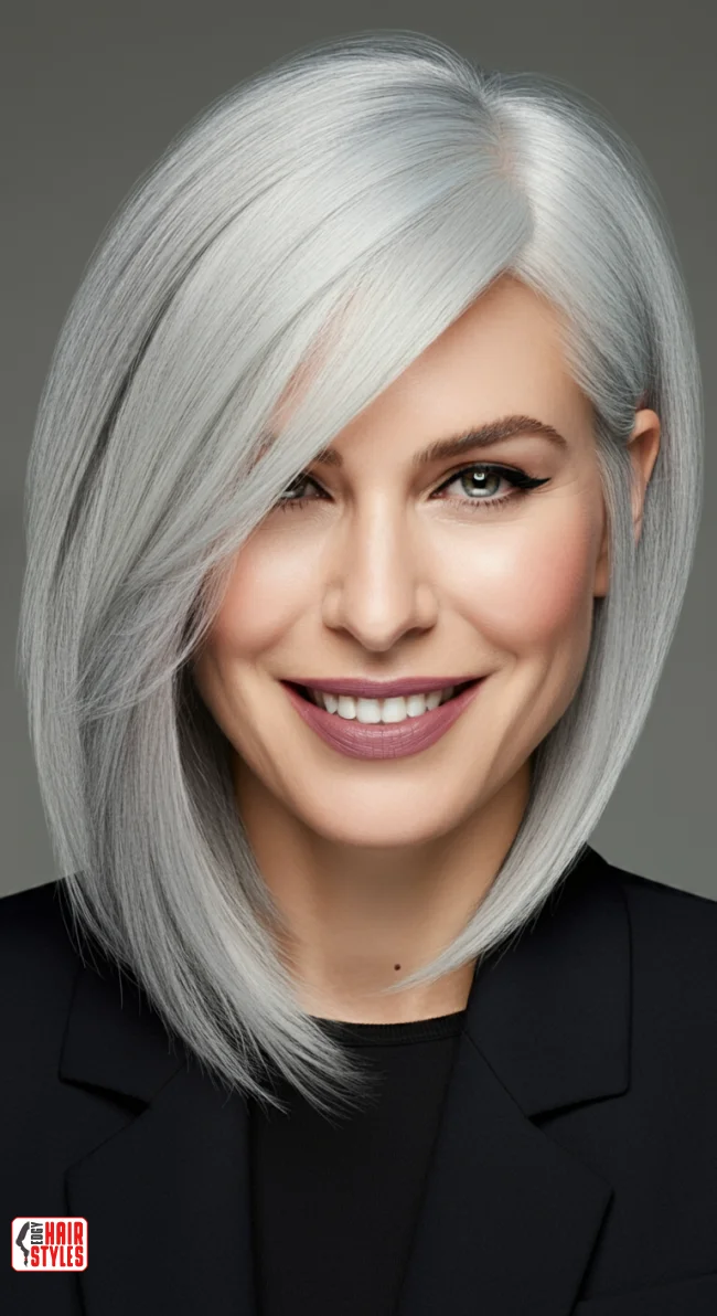 4. Asymmetrical Silver Lob | Embrace The Elegance Of Short Gray Hairstyles - Chic And Timeless
