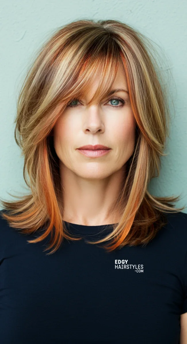 2. Layered Shoulder-Length Hair with Side-Swept Bangs | 10 Stylish Hairstyles For Women Over 50 With Bangs