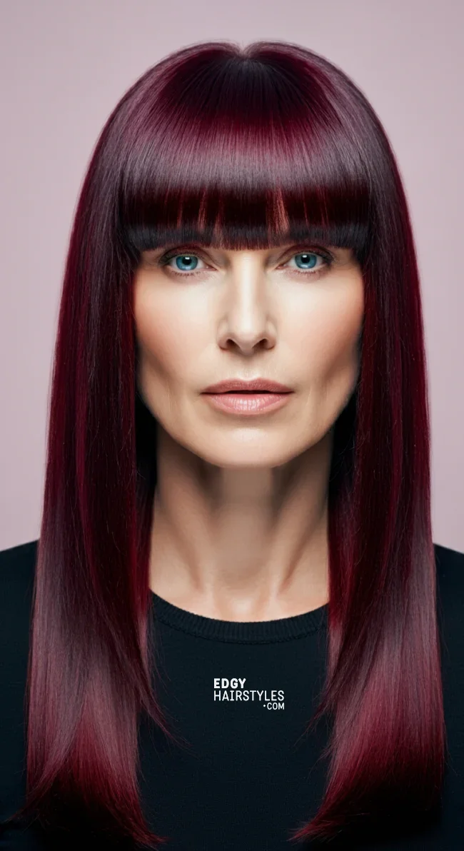 3. Long Straight Hair with Blunt Bangs | 10 Stylish Hairstyles For Women Over 50 With Bangs