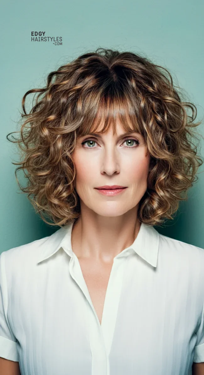 4. Curly Bob with Curtain Bangs | 10 Stylish Hairstyles For Women Over 50 With Bangs