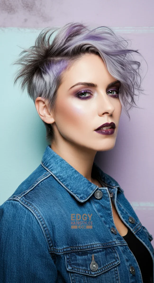 3. Textured Crop with Silver and Lavender Blend | Short Haircuts: 2025’S Trendy Two-Tone Styles