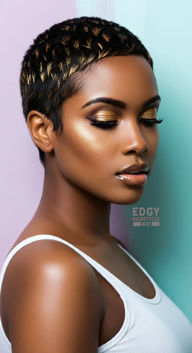 10. Buzz Cut with Gold and Black Streaks | Short Haircuts: 2025’S Trendy Two-Tone Styles