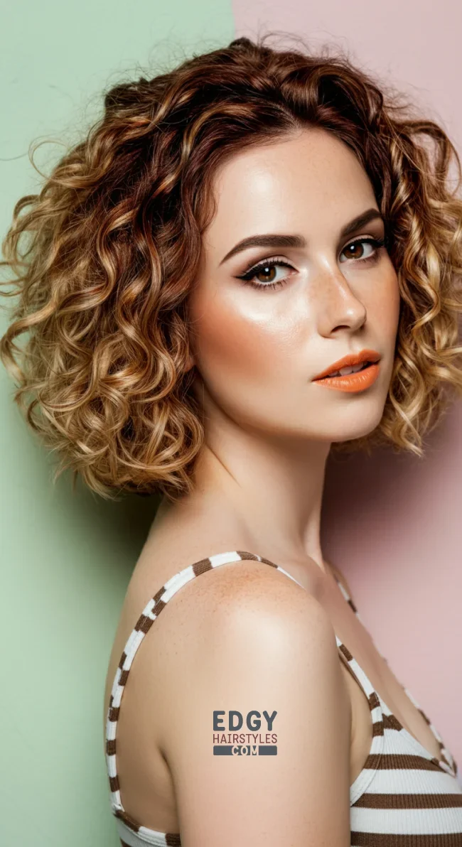 6. Curly Bob with Blonde and Chestnut Highlights | Short Haircuts: 2025’S Trendy Two-Tone Styles