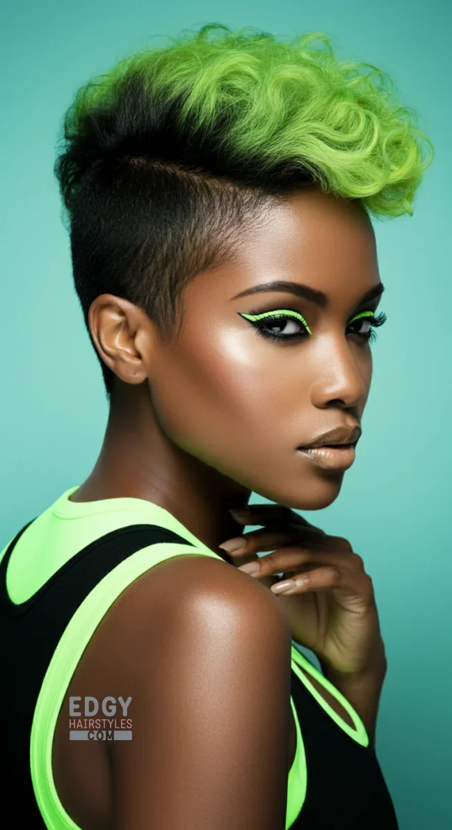 5. Shaved Undercut with Neon Green and Black Contrast | Short Haircuts: 2025’S Trendy Two-Tone Styles
