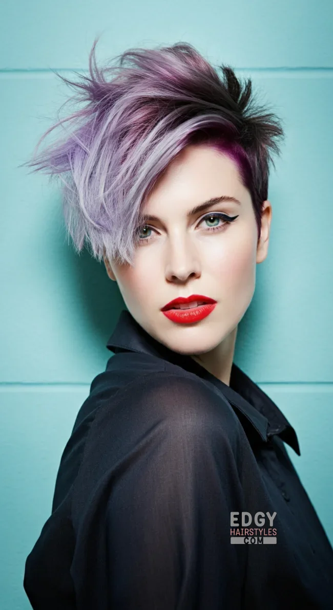 9. Choppy Pixie with Pastel Purple and Dark Roots | Short Haircuts: 2025’S Trendy Two-Tone Styles