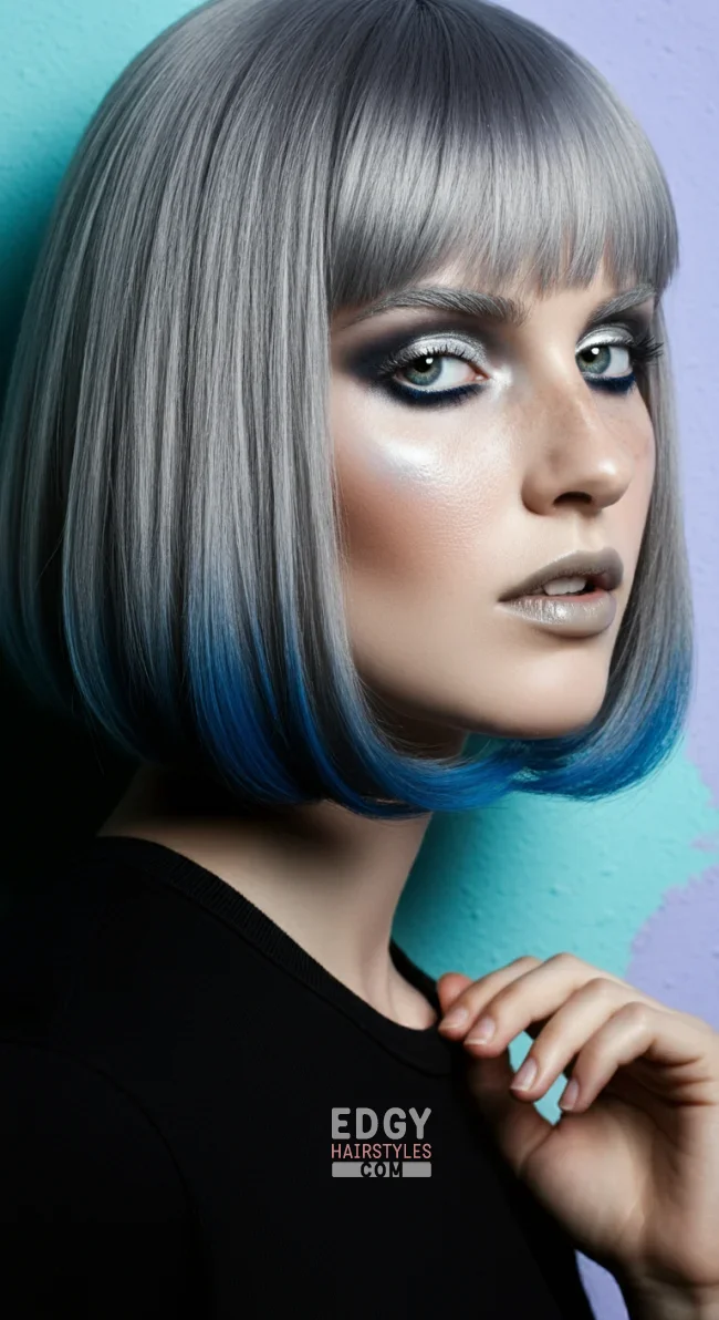 8. Sleek Blunt Bob with Blue and Ash Gray | Short Haircuts: 2025’S Trendy Two-Tone Styles