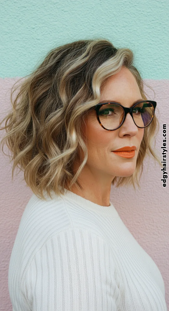 3. Wavy Lob with Highlights | Short Hairstyles For Women Over 60 With Fine Hair And Glasses