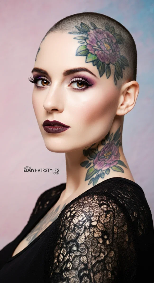 6. Artistic Hair Tattoo | 10 Bold Shaved Hairstyles For Women