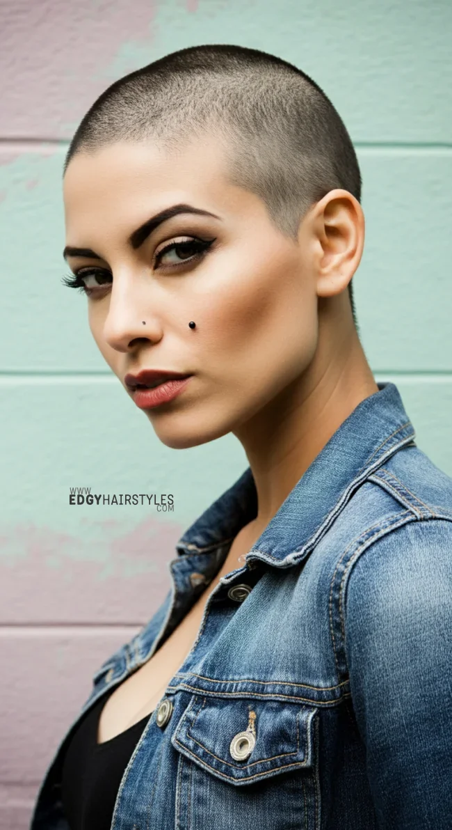 8. Shaved Head with Stubble | 10 Bold Shaved Hairstyles For Women