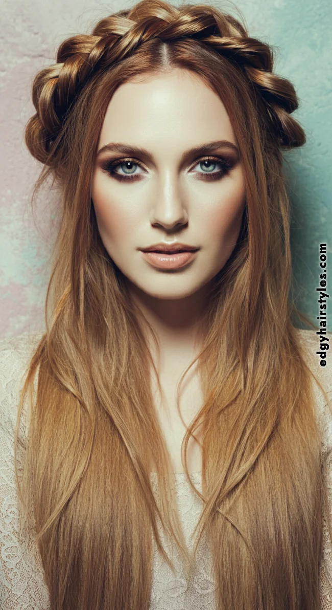 5. Boho Braided Crown with Loose Strands | Fantastic Prom And Wedding Ball Hairstyles