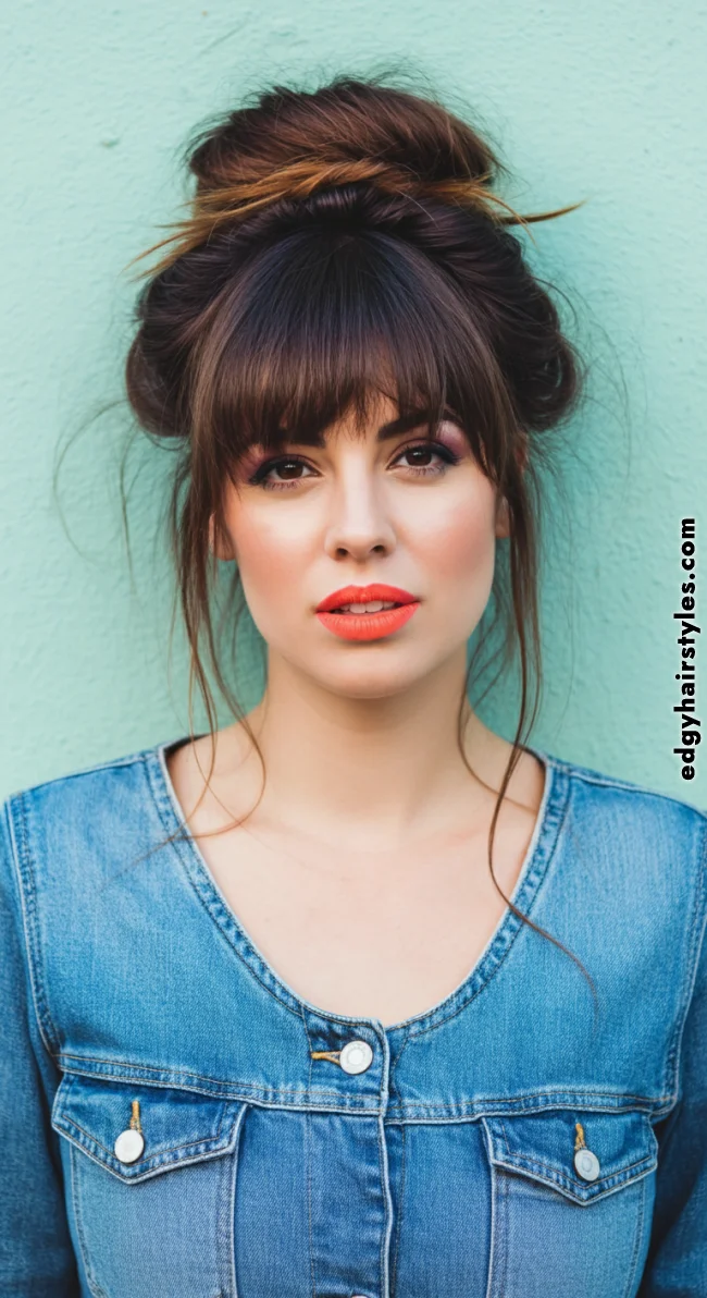 8. Textured Messy Bun with Wispy Bangs | Fantastic Prom And Wedding Ball Hairstyles