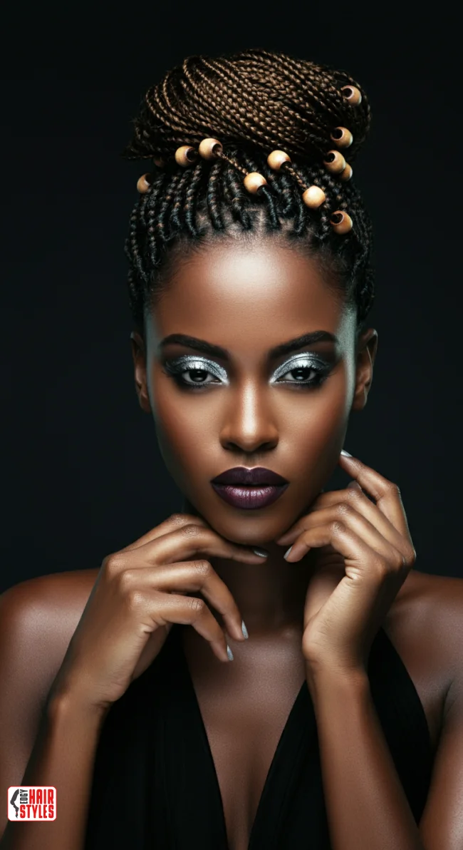 4. Cornrow Updo with Beads | 10 Top Hairstyles For Black Women (Trending For 2025)