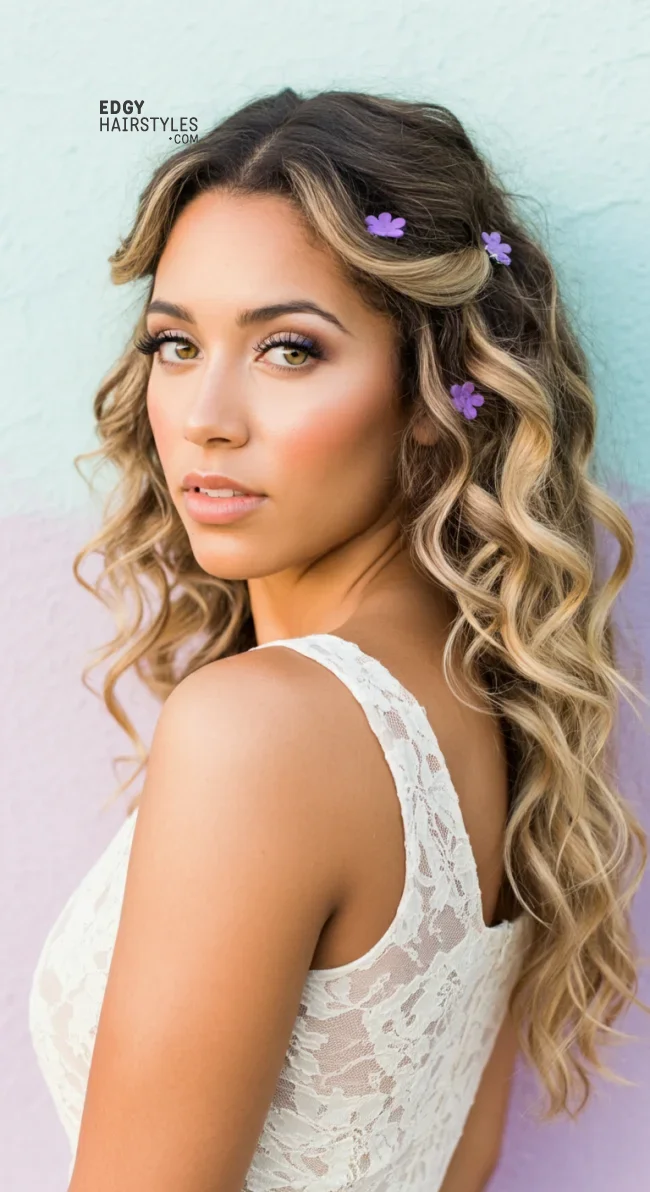 2. Loose Waves with Floral Clips | 8 Perfect Flower Girl Hairstyles For Your Big Day