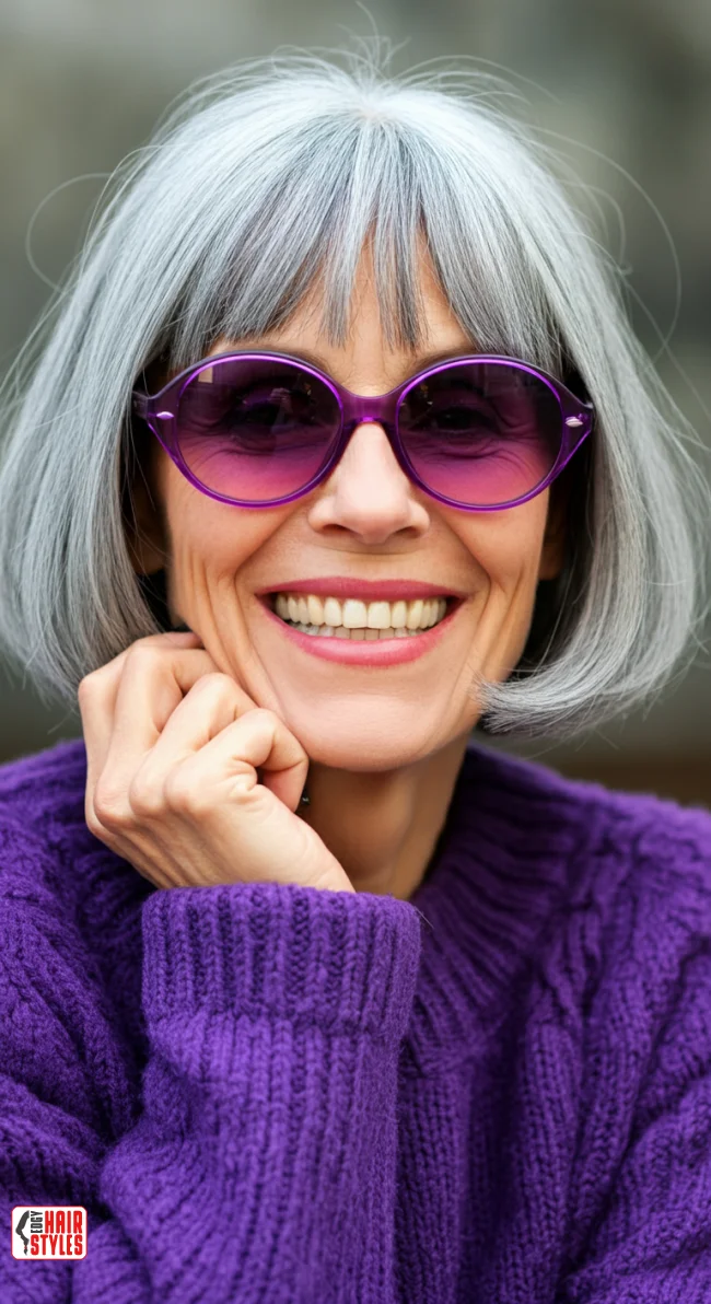 4. Chin-Length Blunt Bob | What Hairstyles Are Good For Women Over 60 With Thinning Hair?