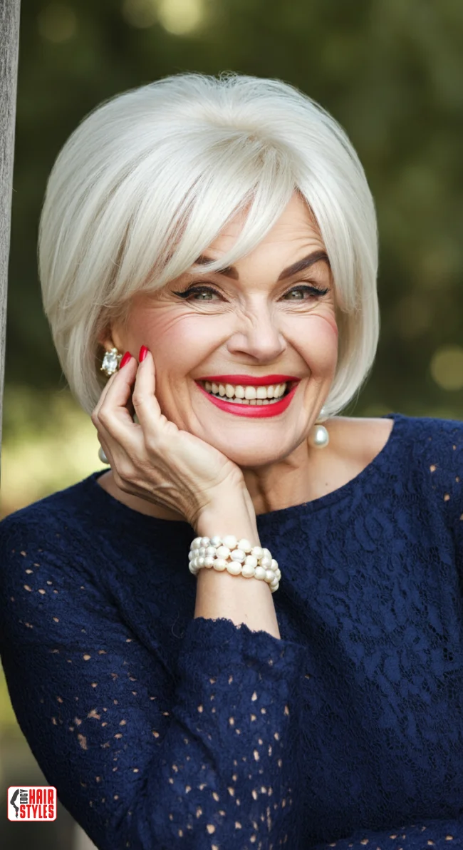 2. Classic Bob with Side Bangs | What Hairstyles Are Good For Women Over 60 With Thinning Hair?