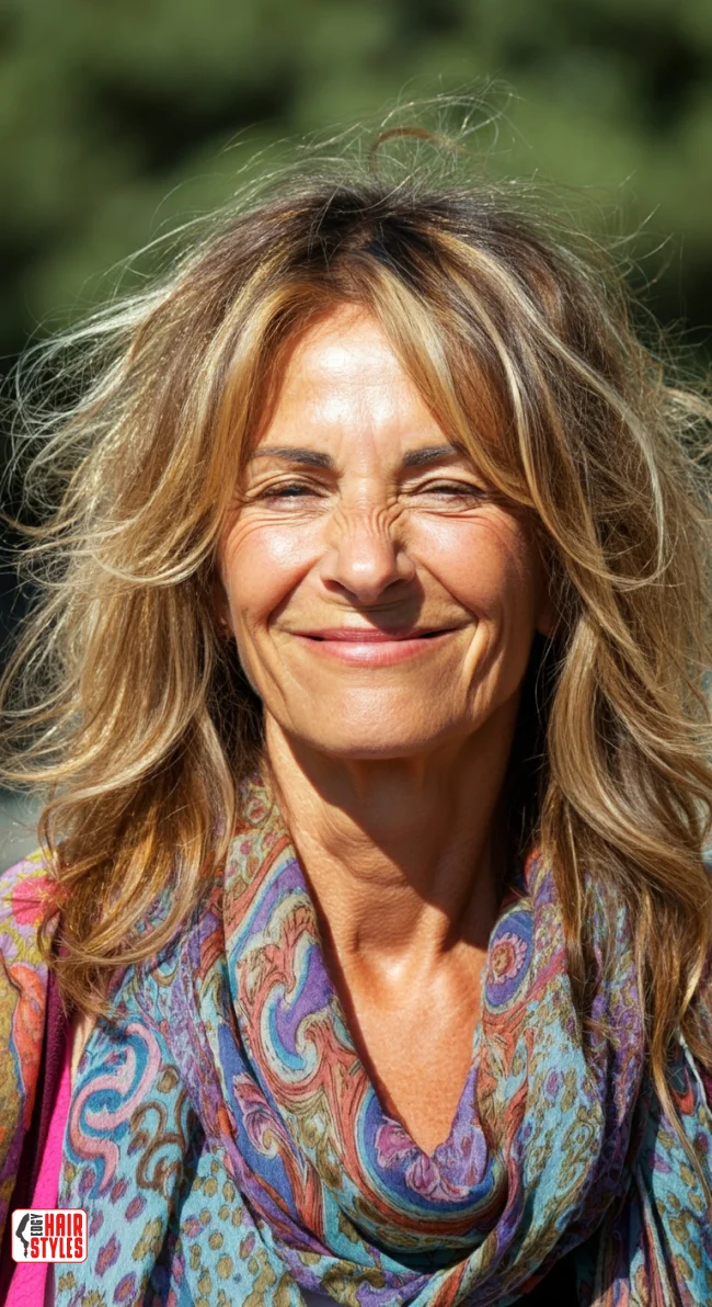 8. Wavy Layers with Highlights | What Hairstyles Are Good For Women Over 60 With Thinning Hair?