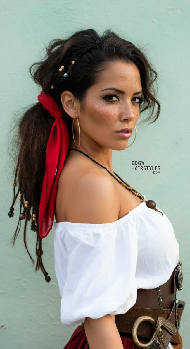 7. Pirate Side Ponytail | Easy Halloween Hairstyles Tutorials To Complete Your Costume