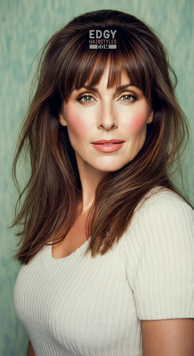 5. Long Hair with Curtain Bangs | Chic Long Hairstyles For Women Over 40