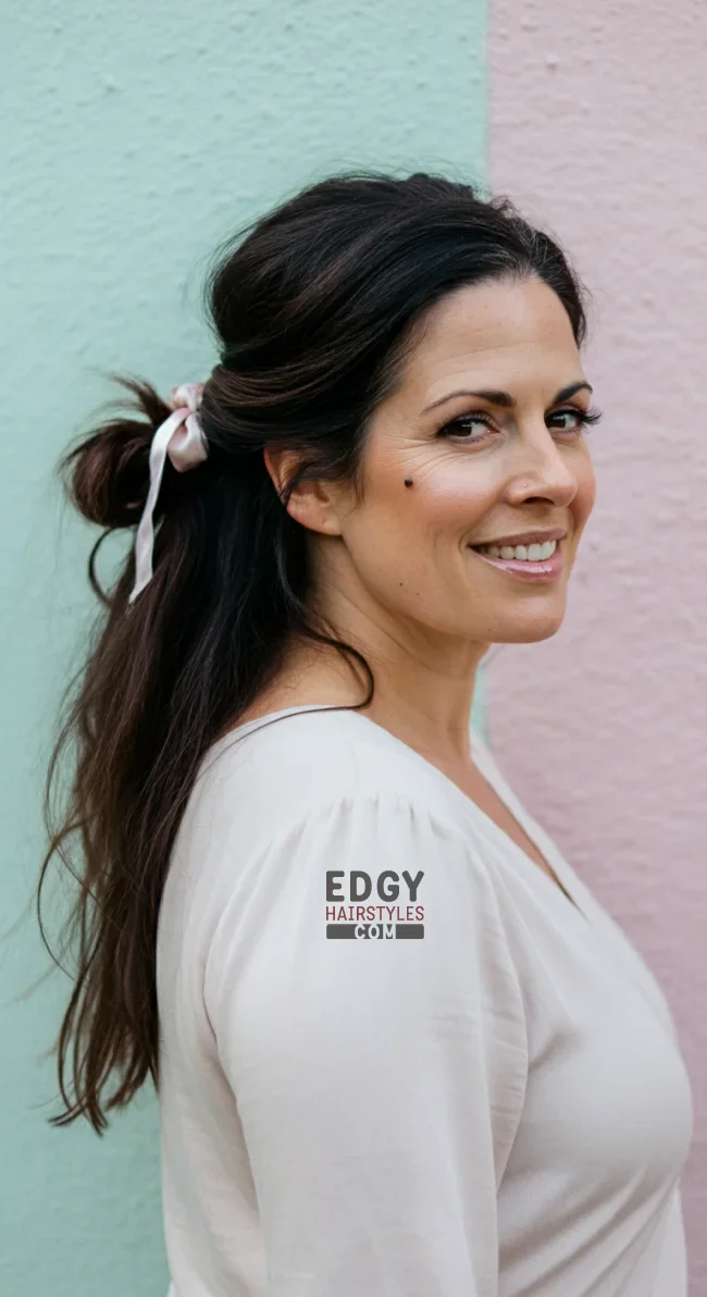 4. Half-Up, Half-Down Style | Chic Long Hairstyles For Women Over 40