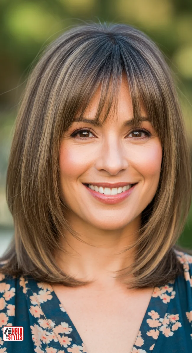 10. Medium-Length Straight Hair With Layered Bangs | 10 Low-Maintenance Medium-Length Hairstyles With Bangs