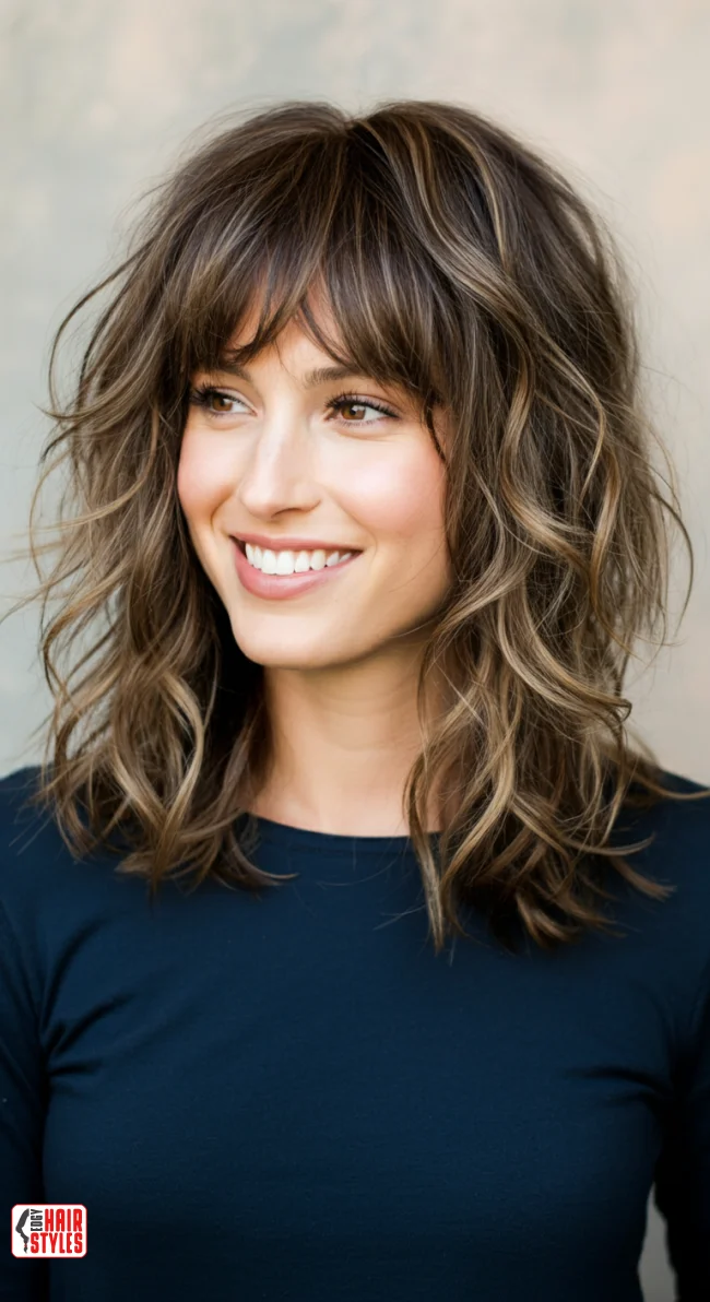 2. Shaggy Lob With Wispy Bangs | 10 Low-Maintenance Medium-Length Hairstyles With Bangs