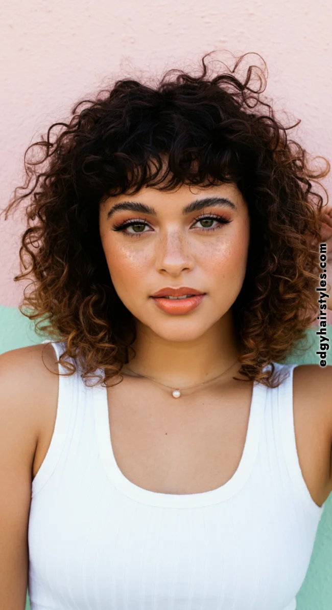 4. Curly Blunt Bangs | Chic Blunt Bangs: Stylish Trends And Timeless Elegance