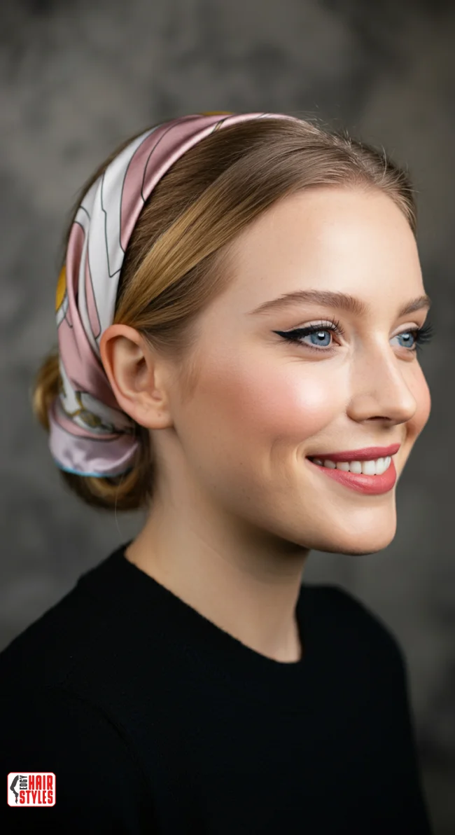 2. Low Bun Wrap | 10 Hairstyle Ideas Using A Scarf - Chic And Trendy