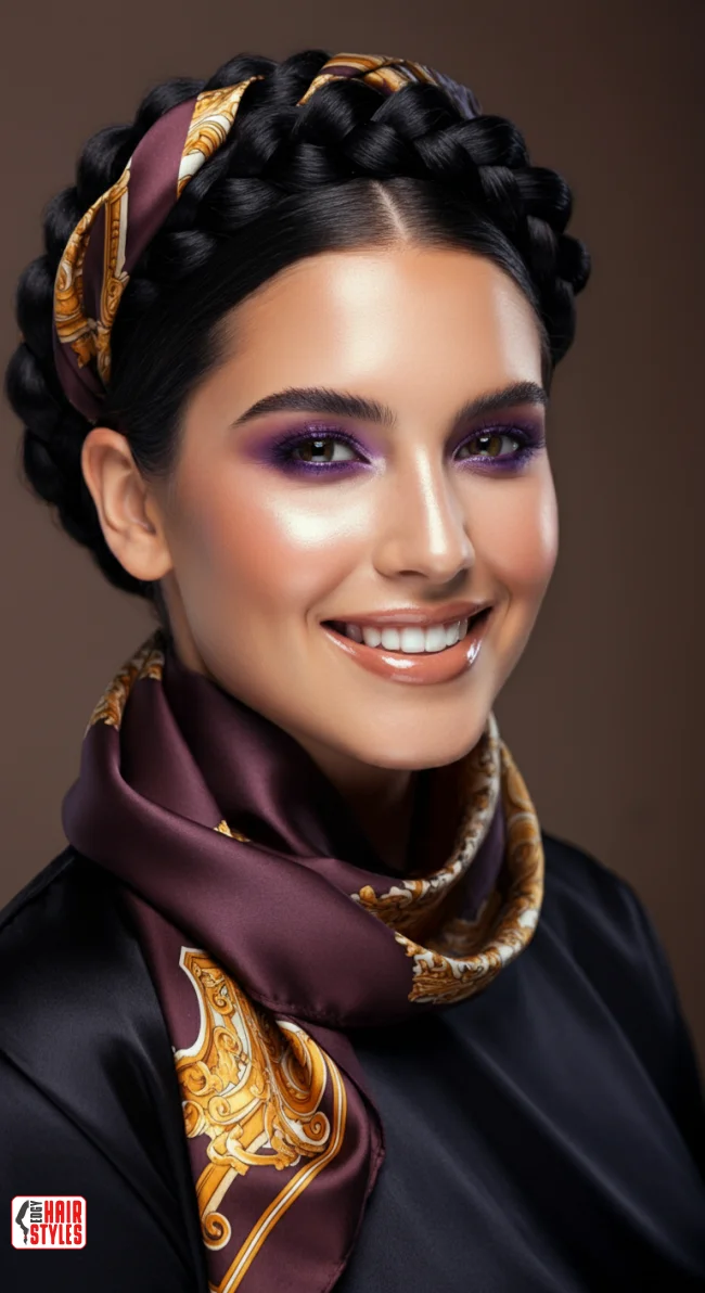 8. Crown Braid with Scarf | 10 Hairstyle Ideas Using A Scarf - Chic And Trendy