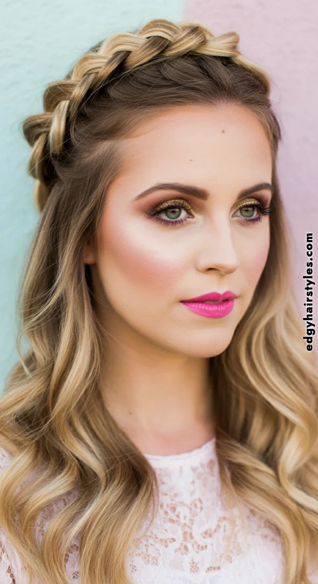 10. Braided Crown with Loose Waves | Hairstyles That Make You Look Younger Without Botox