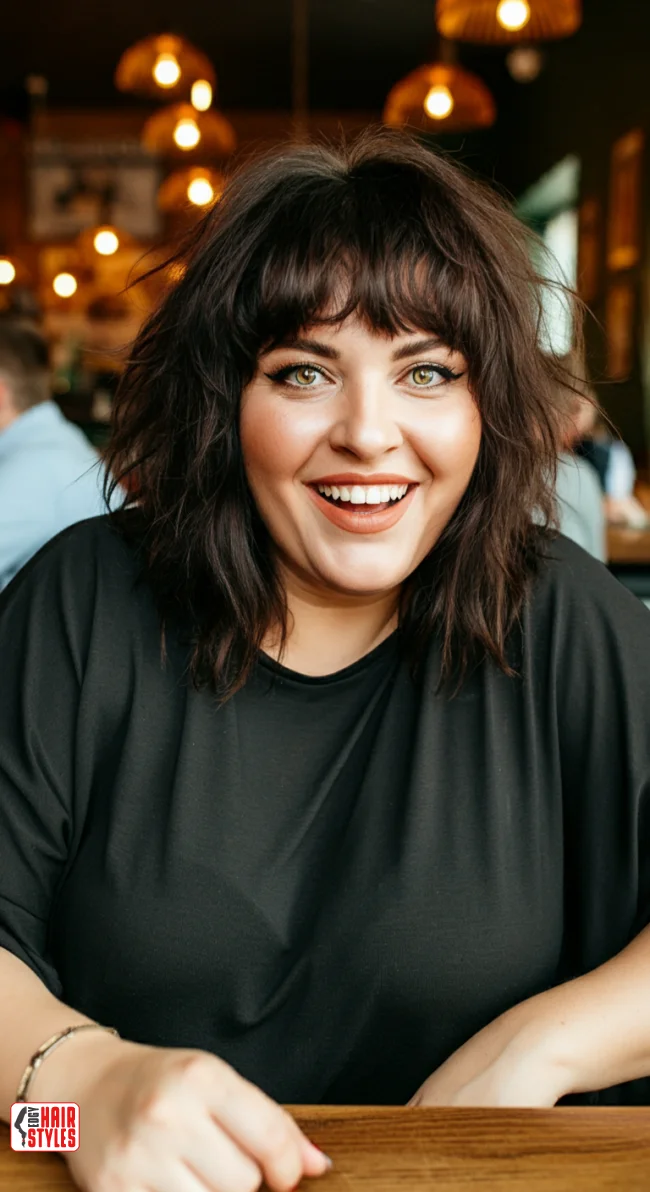 2. Shoulder-Length Shag with Bangs | 10 Hairstyle Ideas For Round Face And Thick Hair